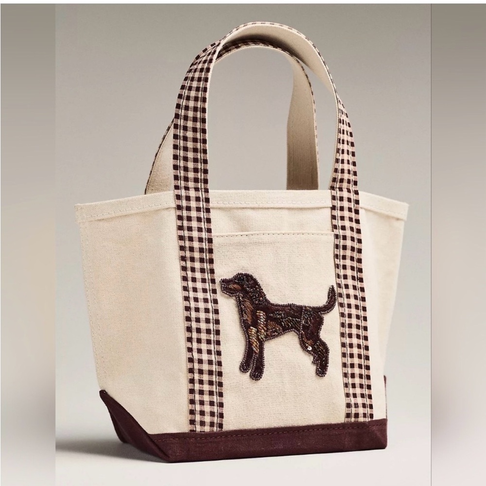 NWT Anthropologie Beaded Canvas Tote Bag - Quail Dog